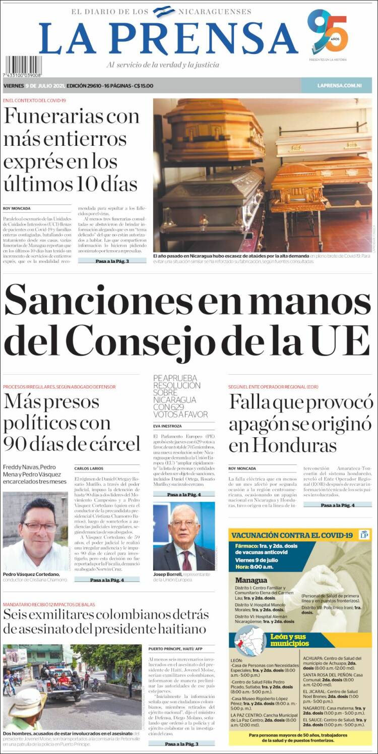 Portada de La Prensa (Nicaragua)