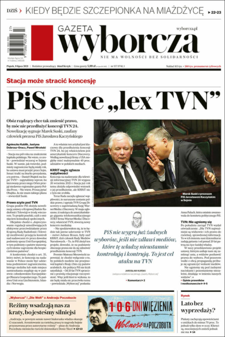 Portada de Gazeta Wyborcza (Polonia)