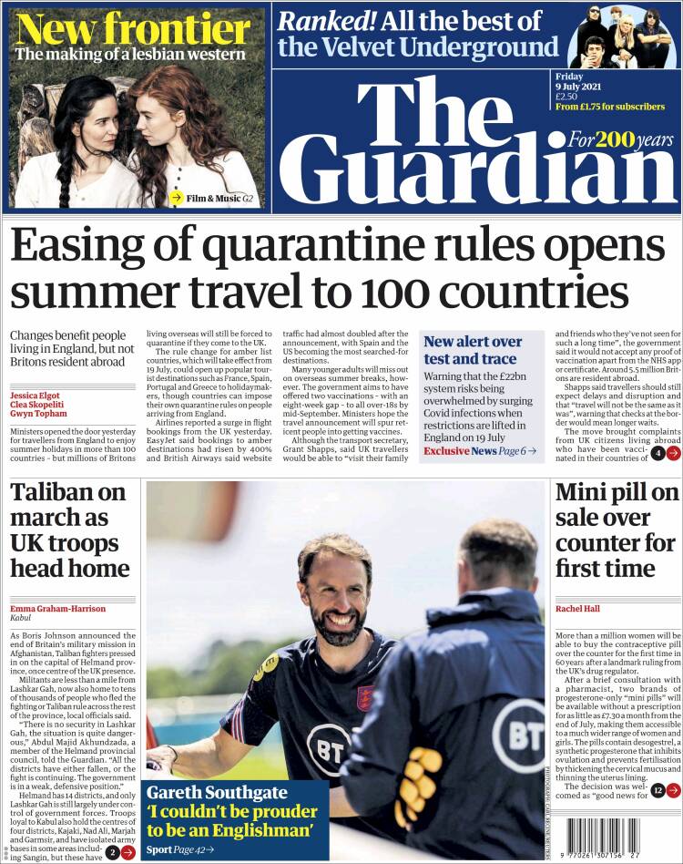 Portada de The Guardian (Reino Unido)