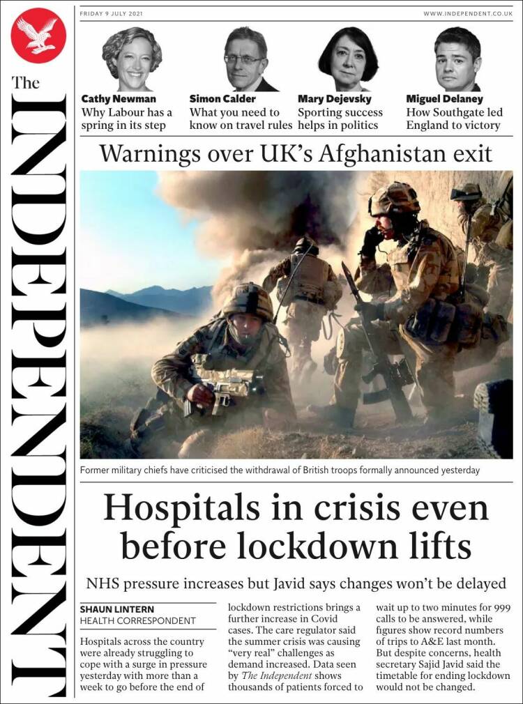 Portada de The Independent (Reino Unido)