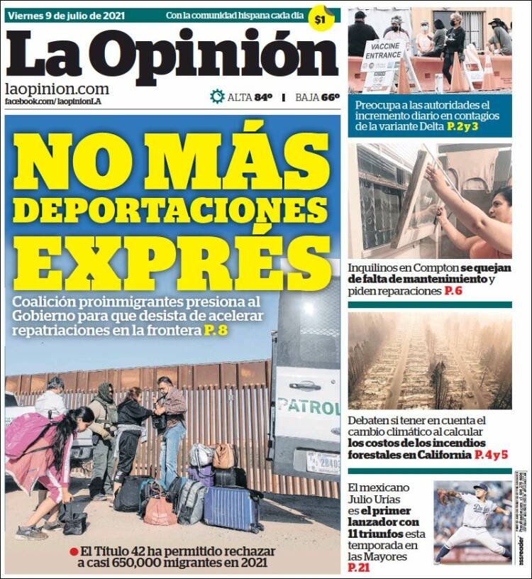 Portada de La Opinión (USA)