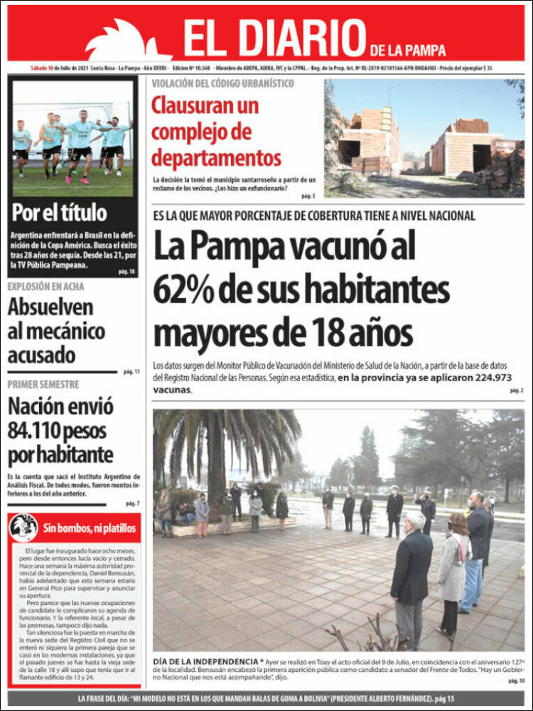 Portada de Diario de La Pampa (Argentina)