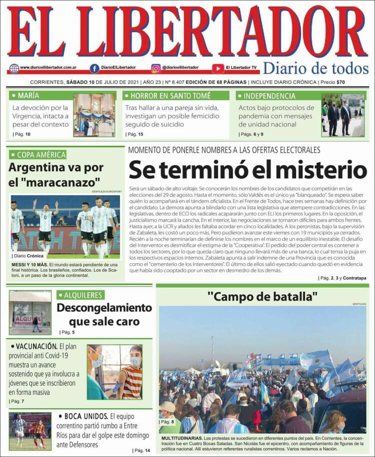 Portada de Diario El Libertador (Argentina)