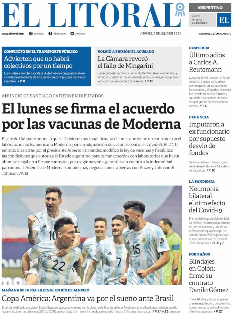 Portada de Diario El Litoral (Argentina)