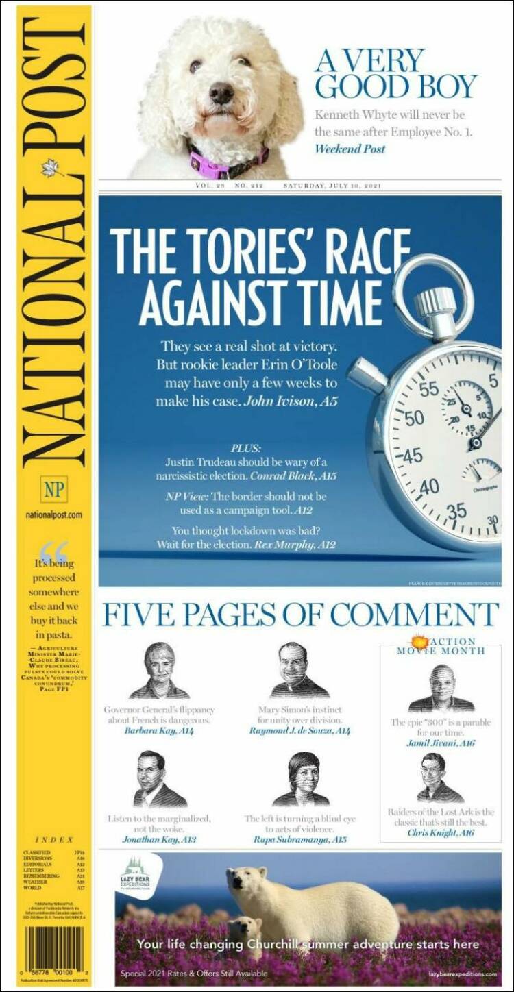 Portada de The National Post (Canadá)