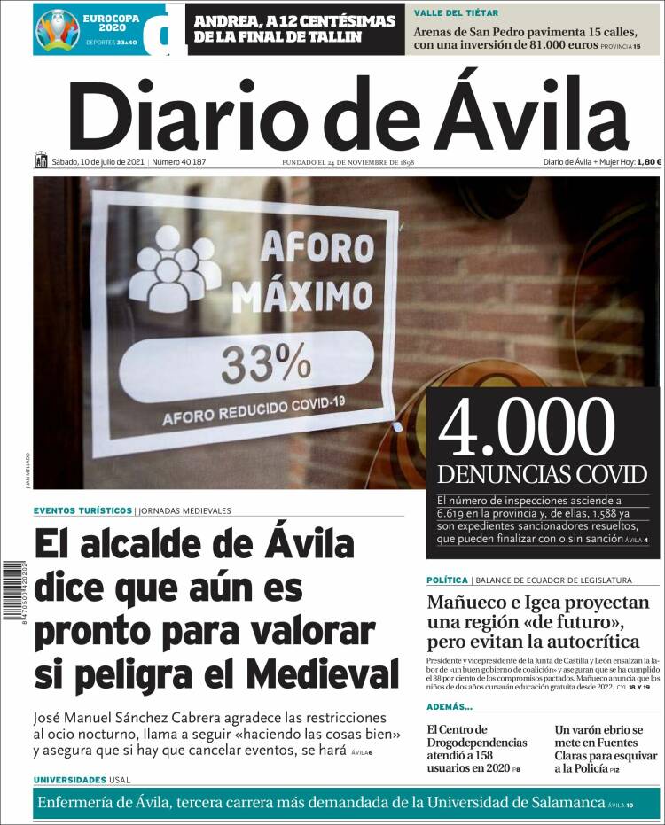 Portada de Diario de Ávila (Spain)