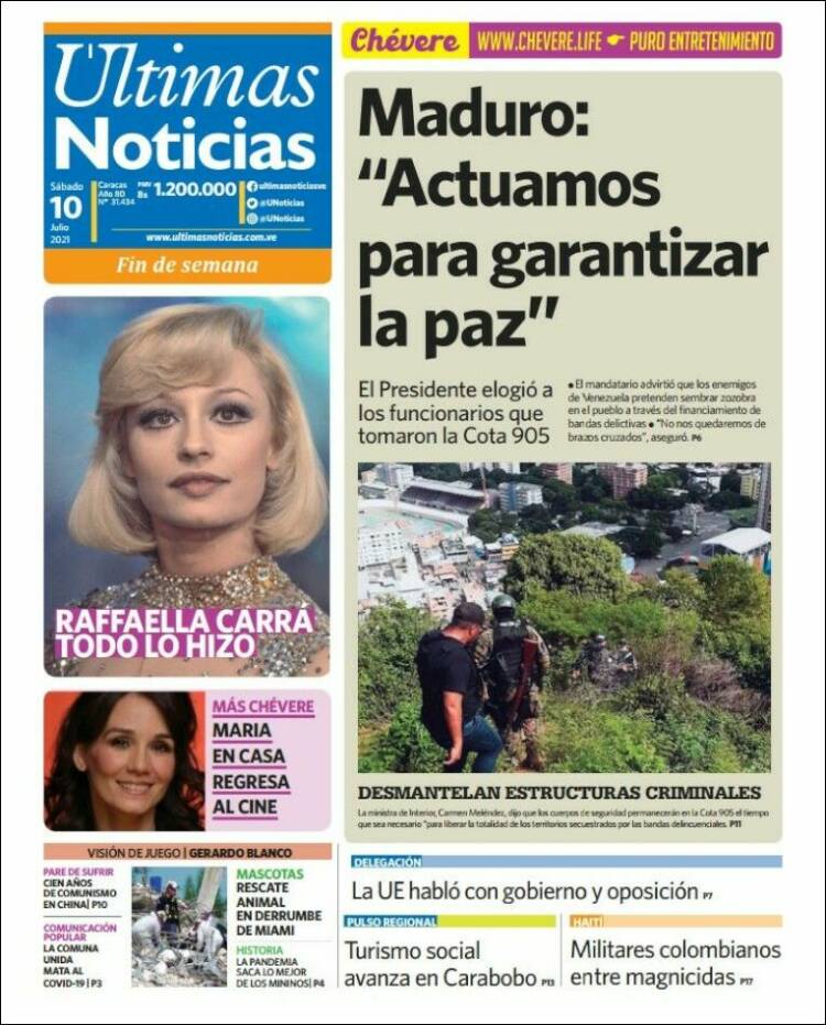 Portada de Últimas Noticias (Venezuela)