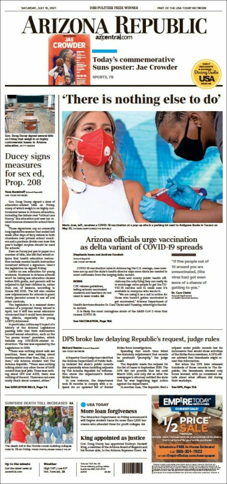 Portada de Arizona Republic News (USA)