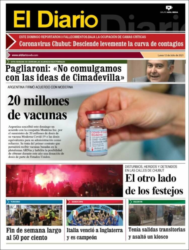 Portada de El Diario de Madryn (Argentina)