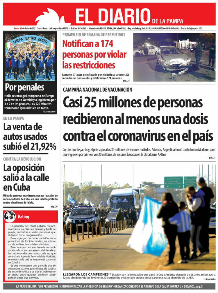 Portada de Diario de La Pampa (Argentina)