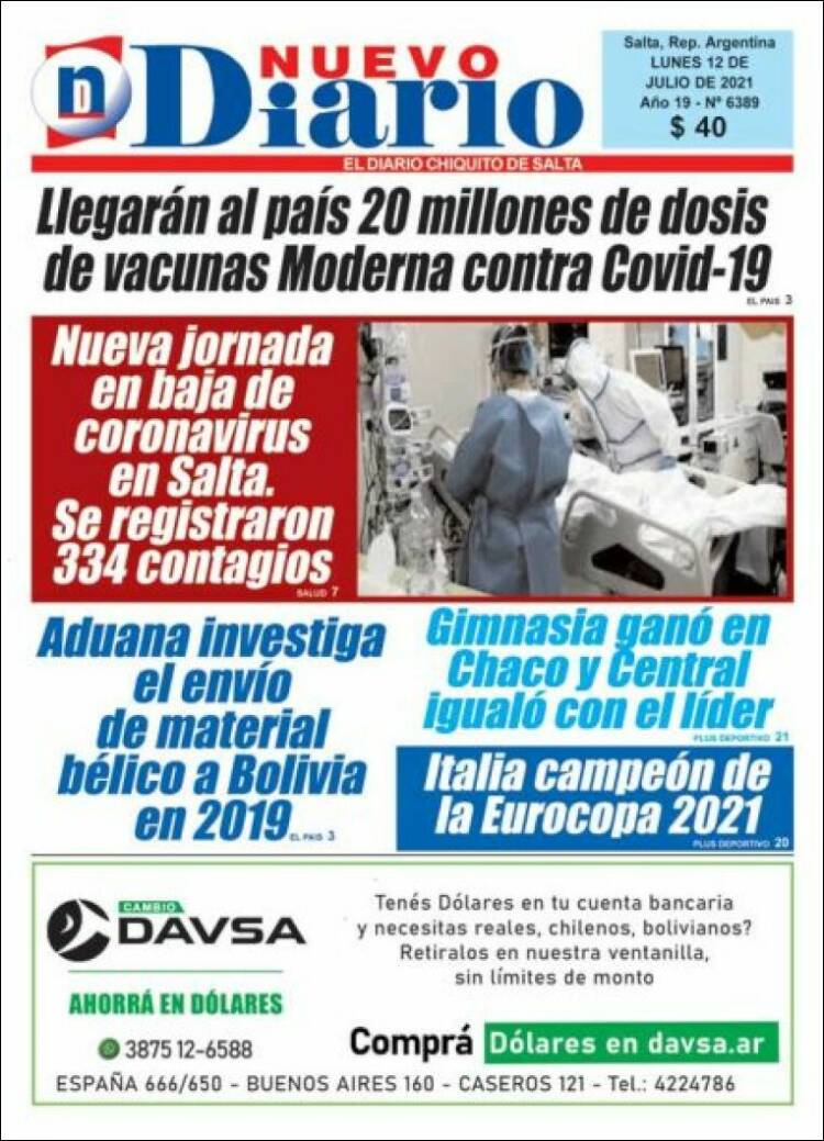 Portada de Nuevo Diario de Salta (Argentina)