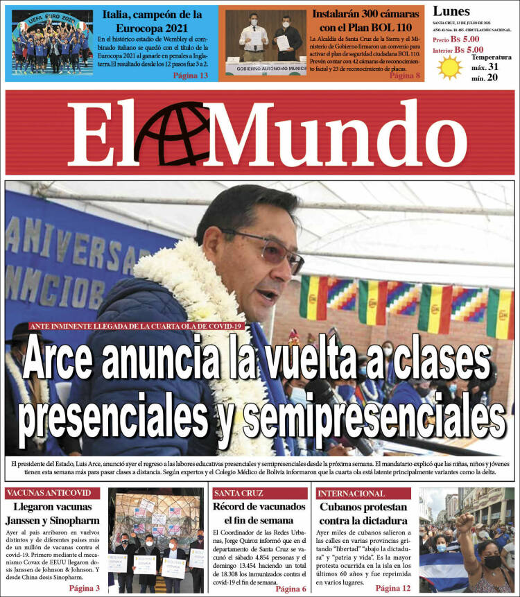 Portada de El Mundo (Bolivia)