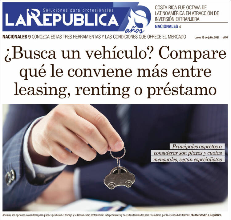 Portada de La República (Costa Rica)