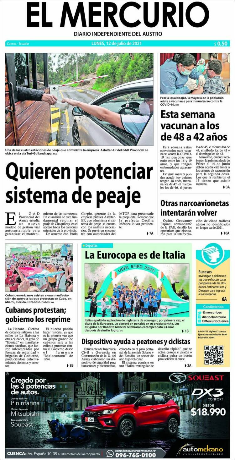 Portada de Diario El Mercurio (Ecuador)