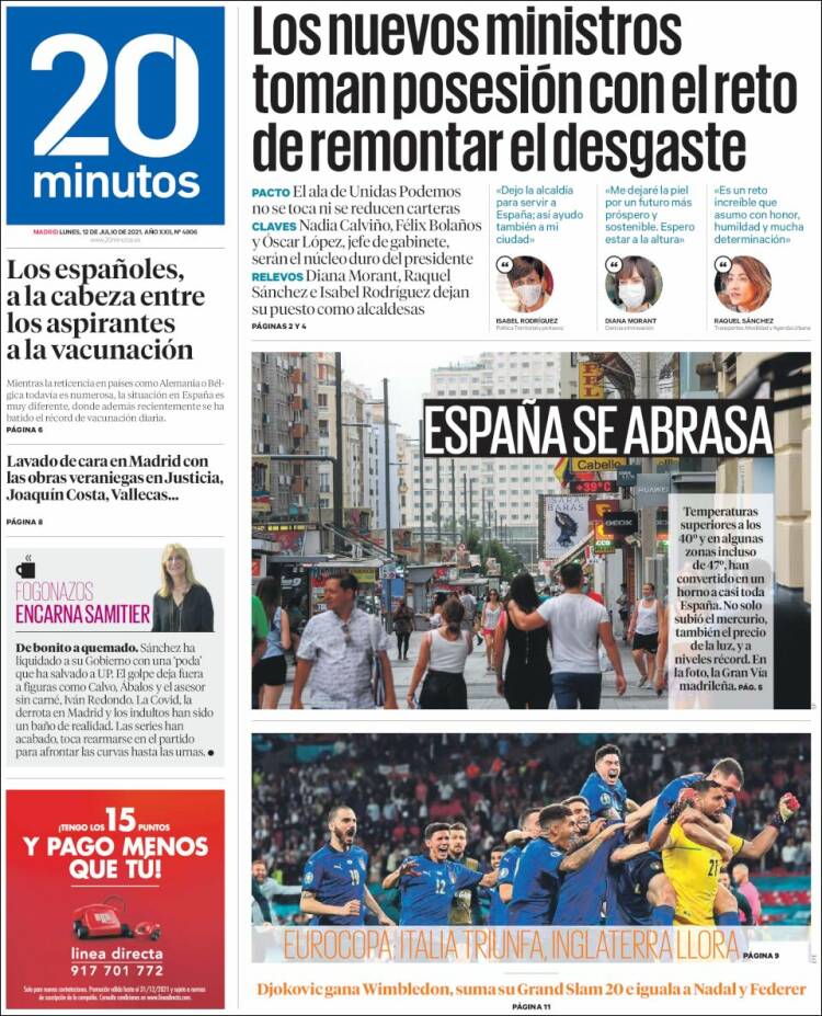 Portada de 20 Minutos - Madrid (España)