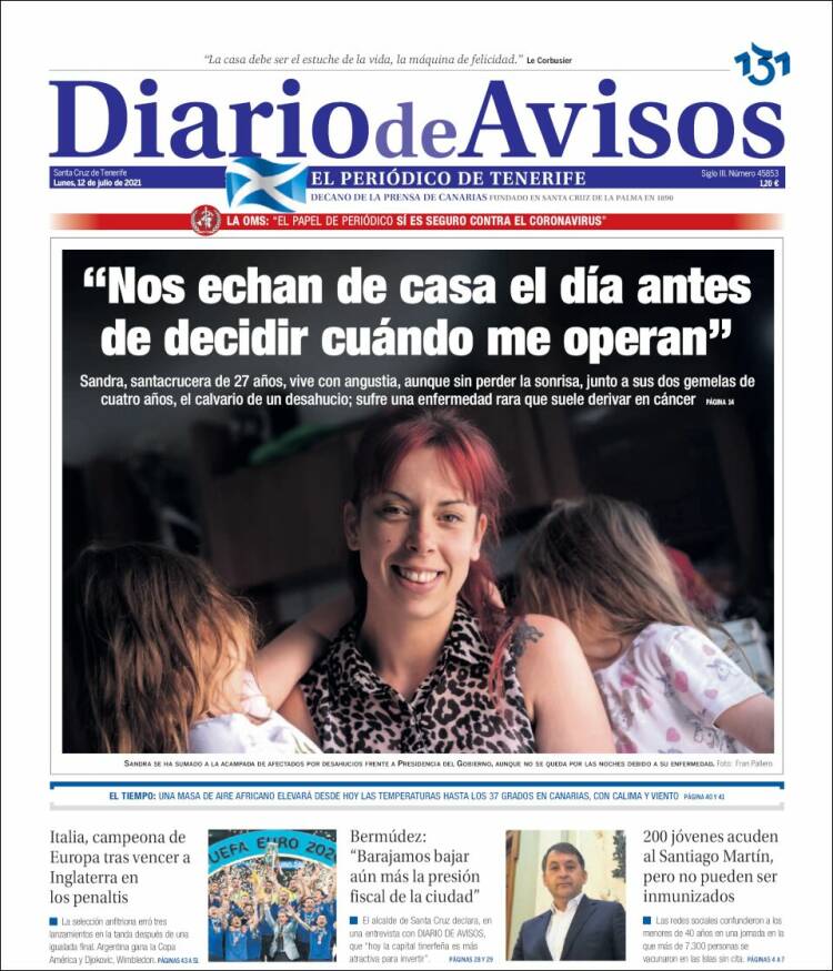 Portada de Diarios de Avisos (España)