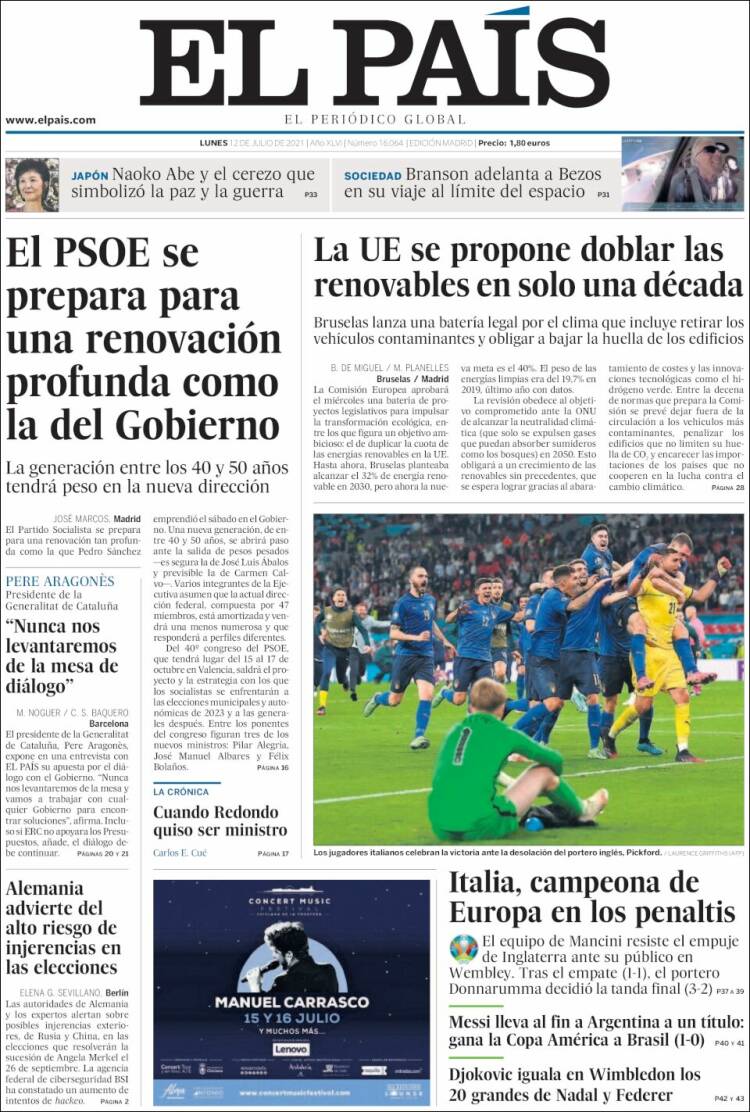 Portada de El País (España)