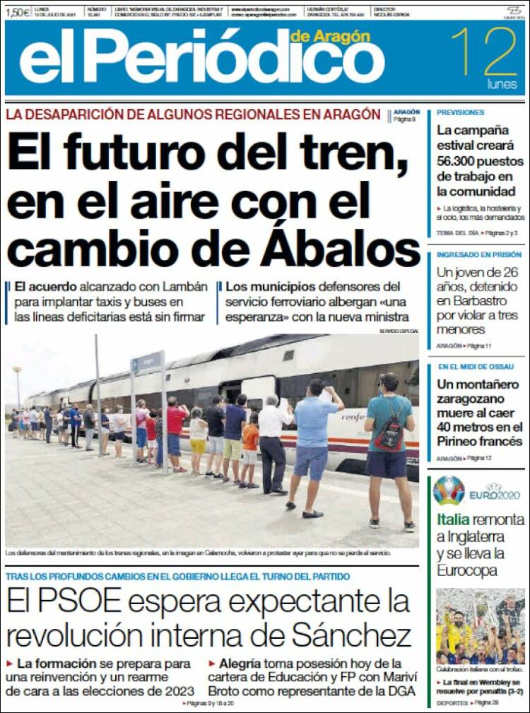 Portada de El Periódico de Aragón (España)