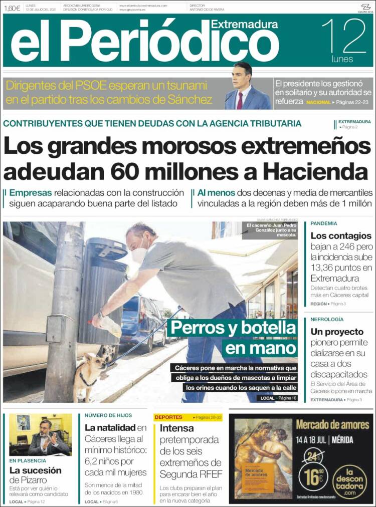 Portada de El Periódico de Extremadura (España)
