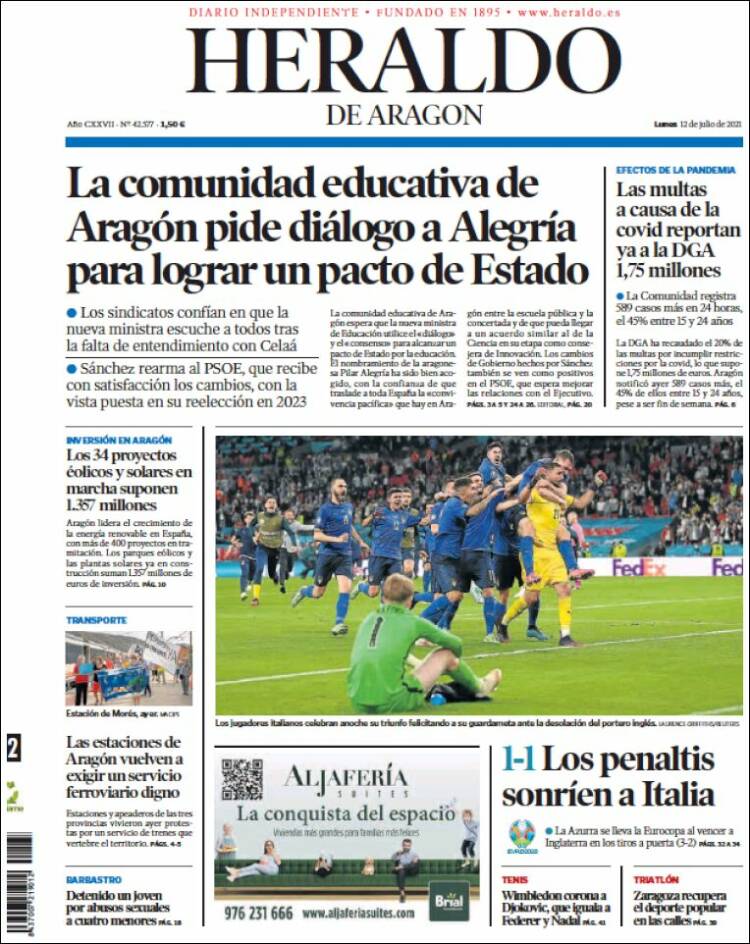 Portada de Heraldo de Aragón (España)