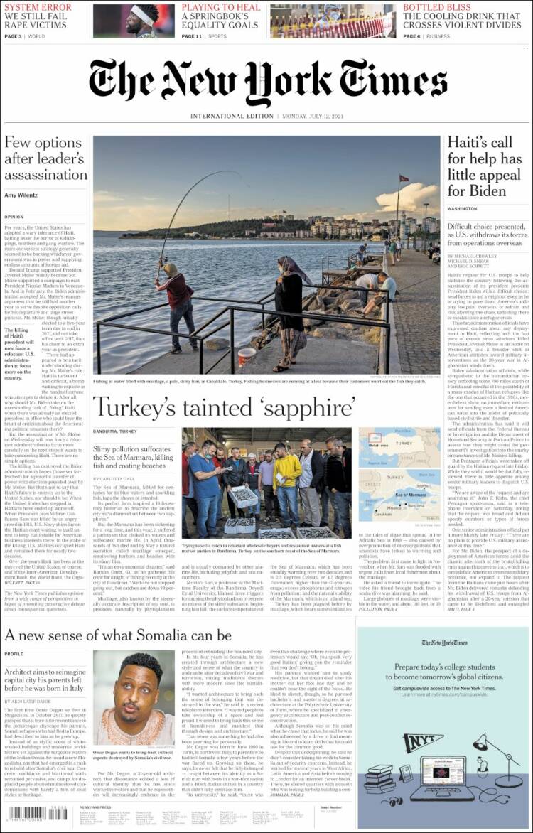 Portada de International New York Times (Europa)