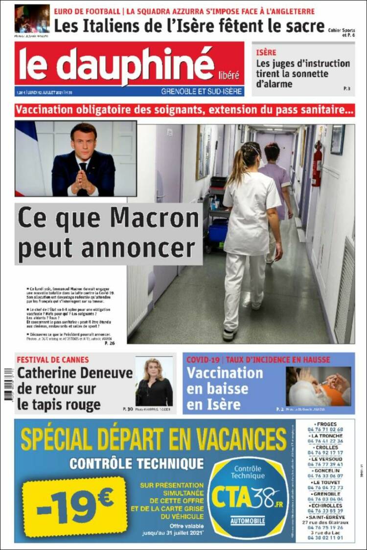 Portada de Le Dauphiné Libéré (Francia)