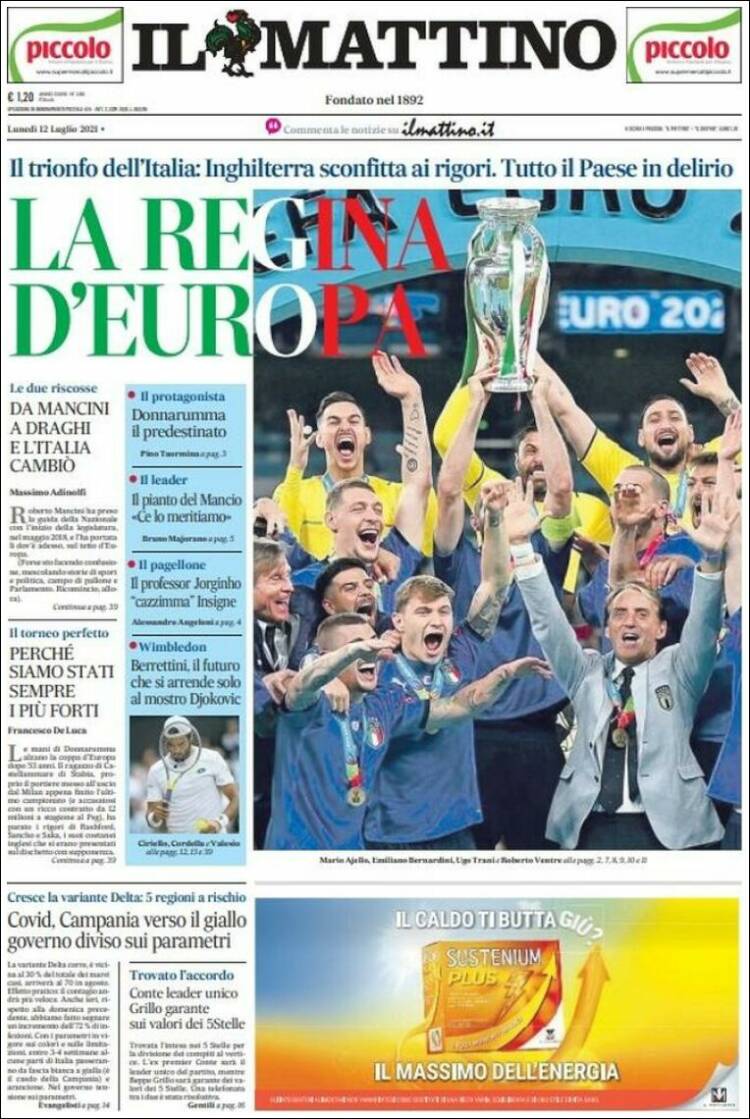 Portada de Il Mattino (Italia)