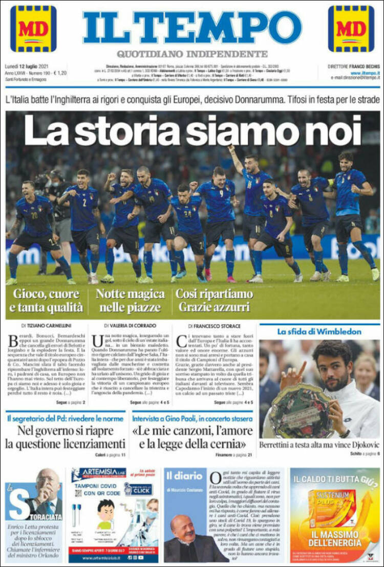 Portada de Il Tempo (Italia)