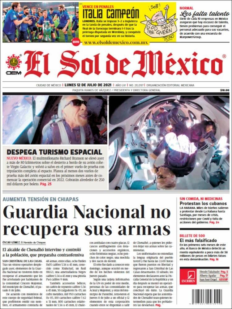 Portada de El Sol de México (M&eacute;xico)