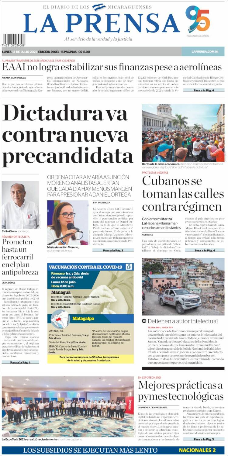 Portada de La Prensa (Nicaragua)