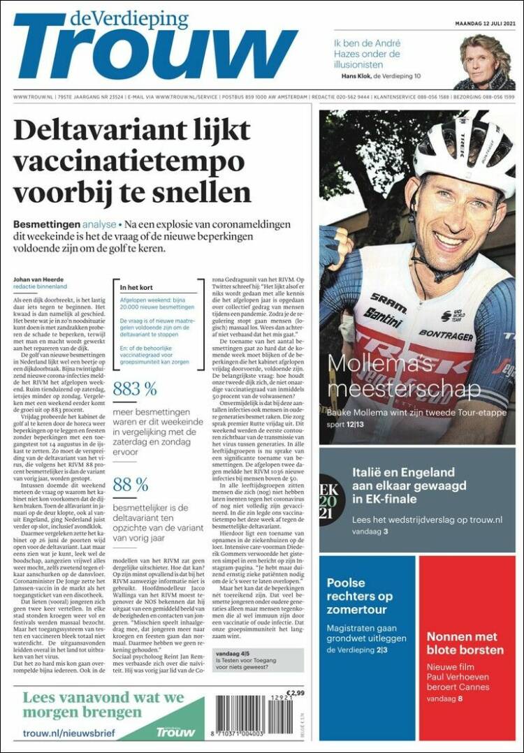 Portada de Trouw (Pa&iacute;ses Bajos)