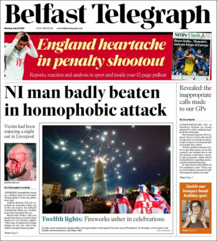 Portada de Belfast Telegraph (Reino Unido)