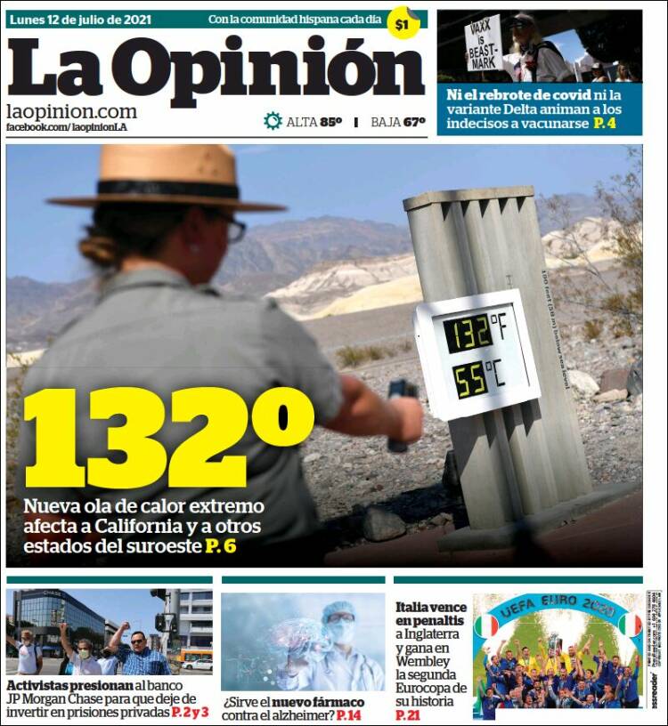 Portada de La Opinión (USA)