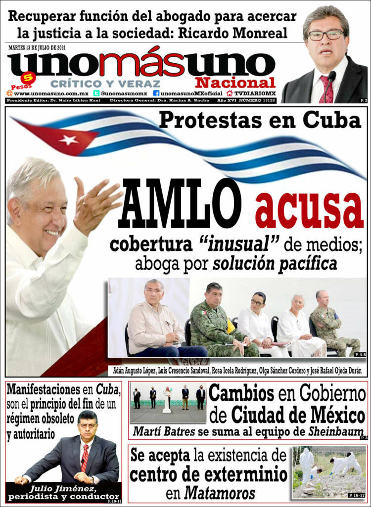 Portada de unomásuno (México)