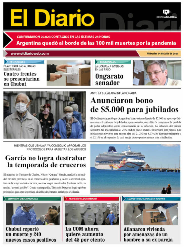 Portada de El Diario de Madryn (Argentina)
