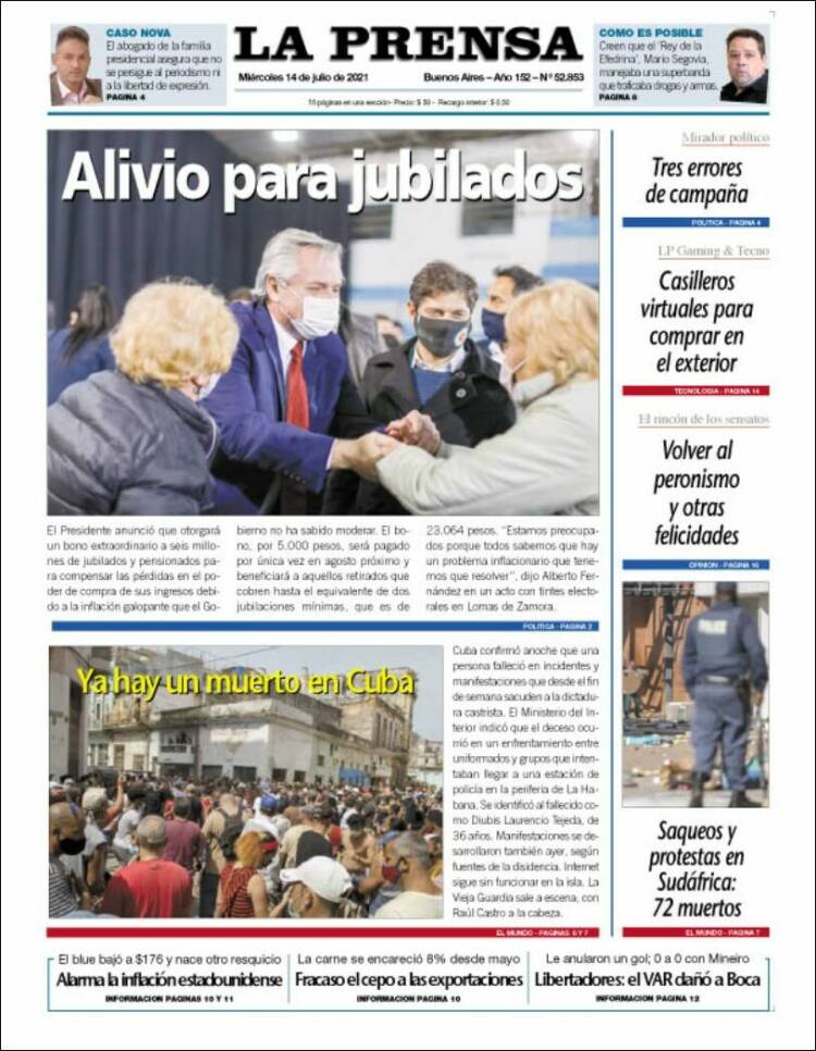 Portada de La Prensa (Argentina)