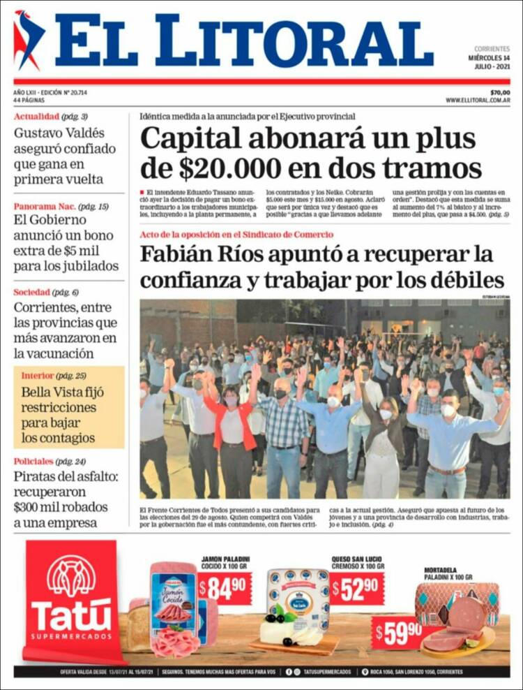 Portada de El Litoral Corrientes (Argentina)