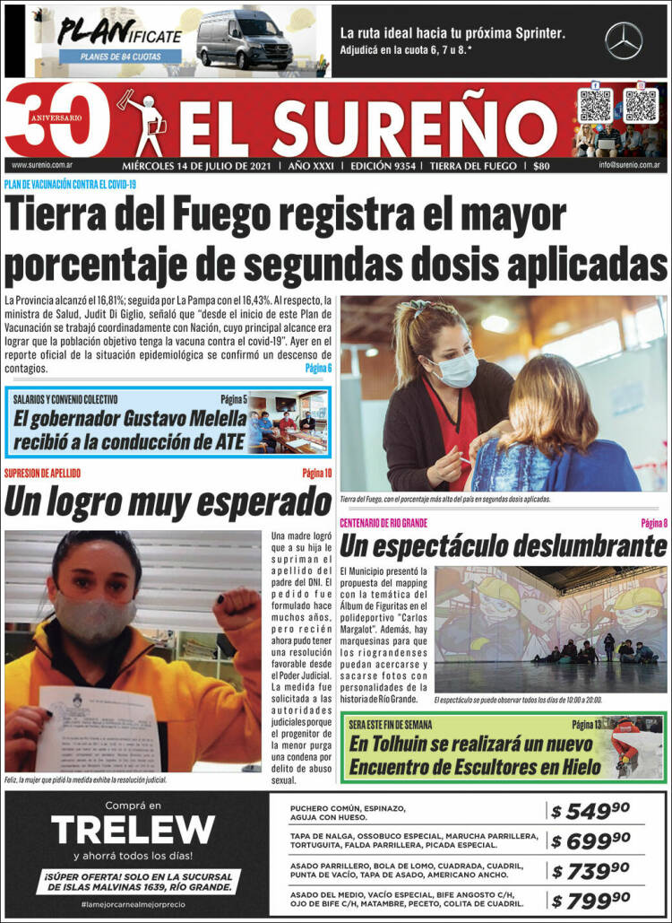 Portada de Diario El Sureño (Argentina)