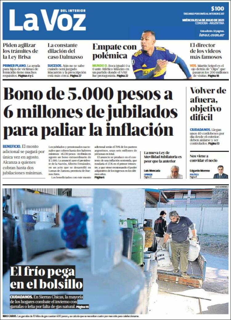 Portada de La Voz del Interior (Argentina)