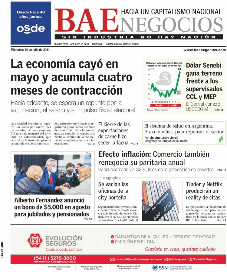 Portada de Buenos Aires Económico (Argentina)