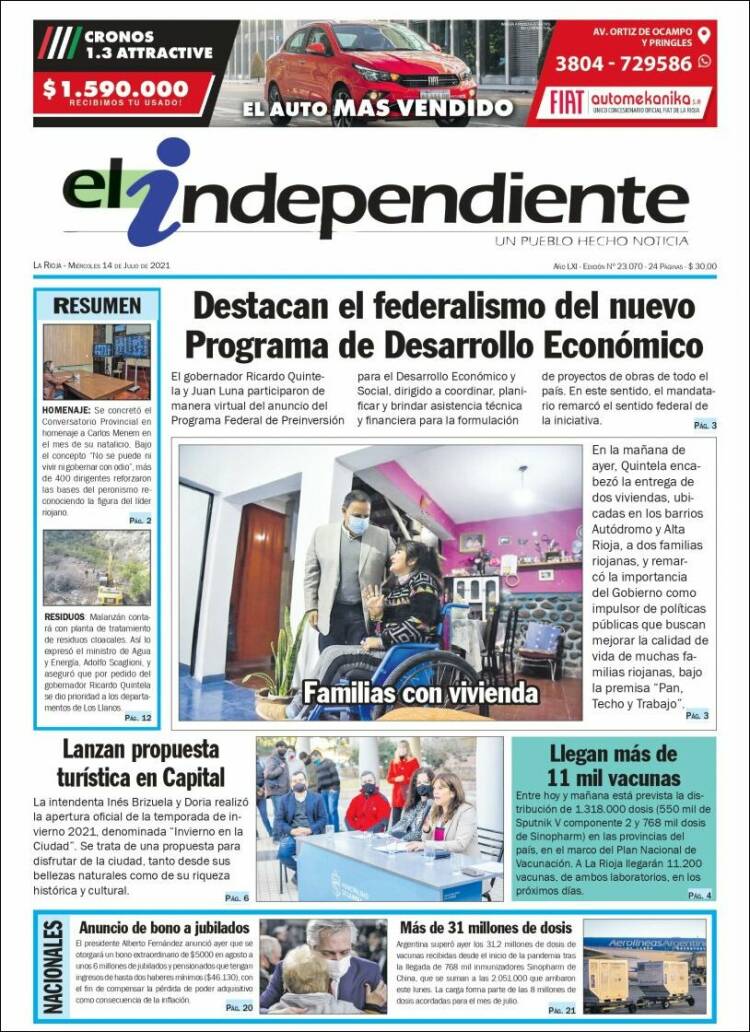 Portada de El Independiente (Argentina)