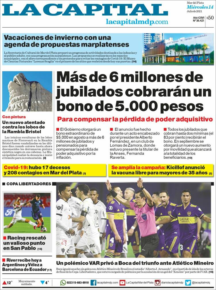 Portada de Diario La Capital - Mar del Plata (Argentina)