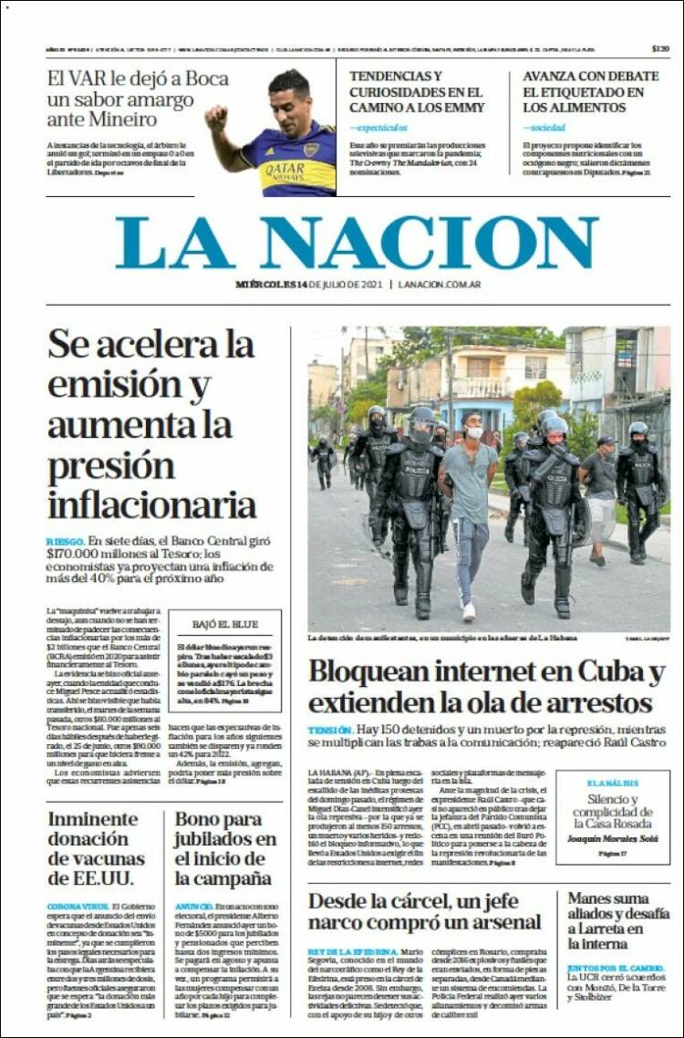 Portada de La Nación (Argentina)