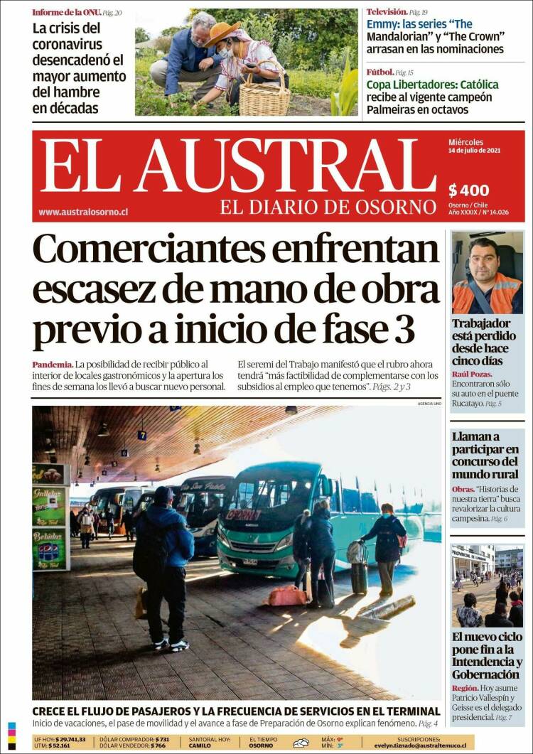 Portada de El Austral de Osorno (Chile)