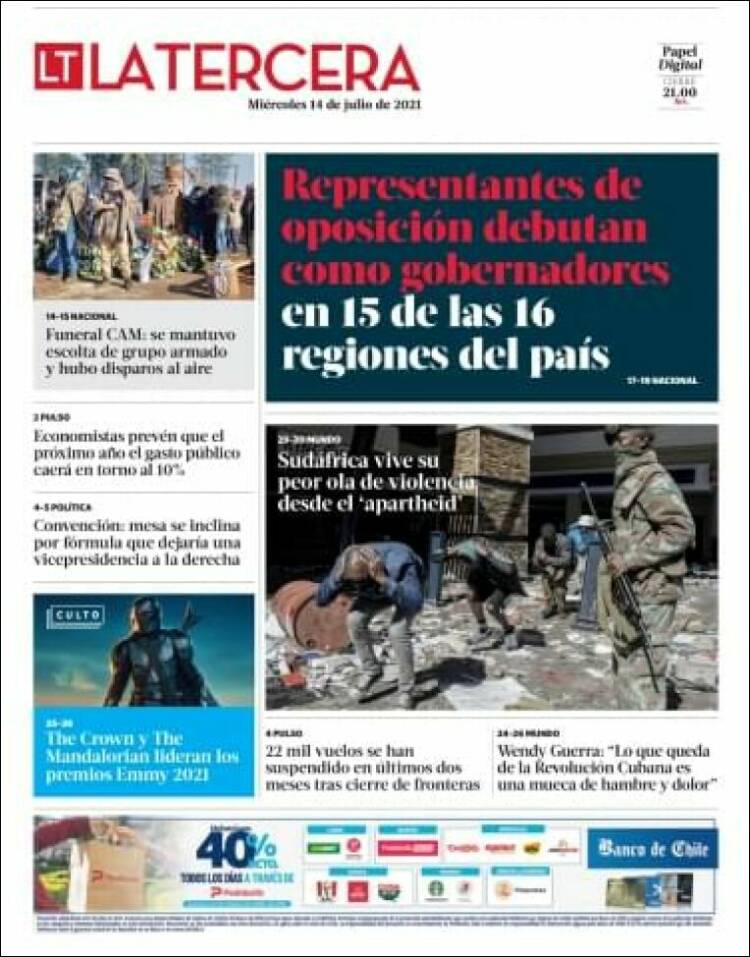 Portada de La Tercera (Chile)