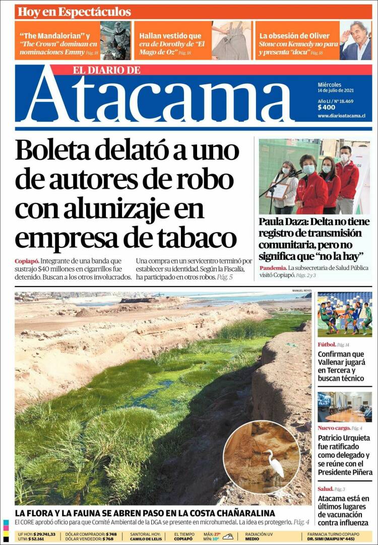 Portada de Diario de Atacama (Chile)