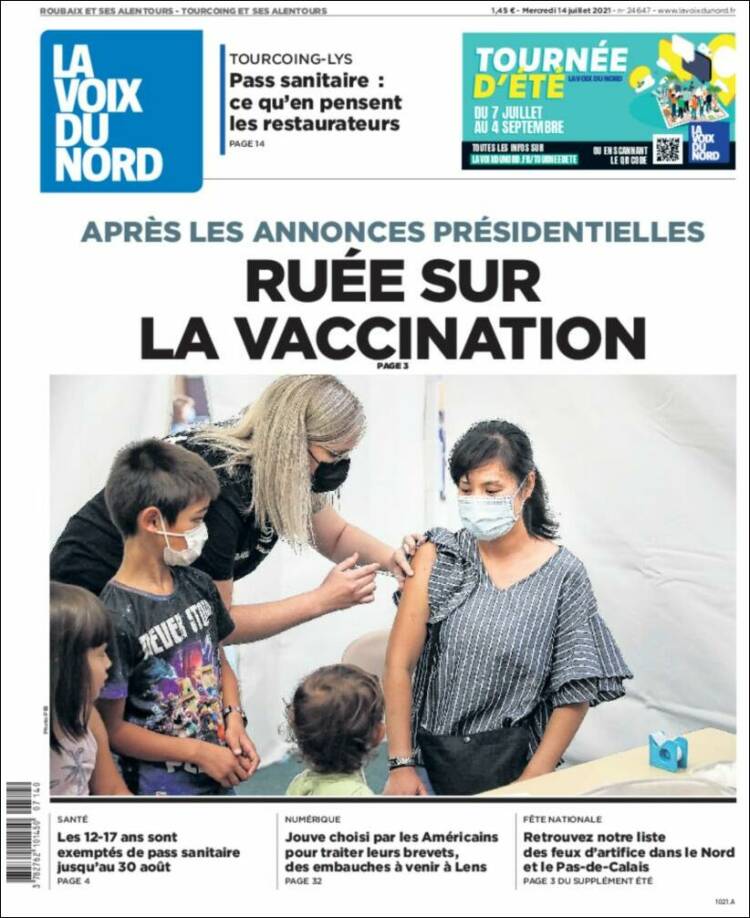 Portada de La Voix du Nord (Francia)
