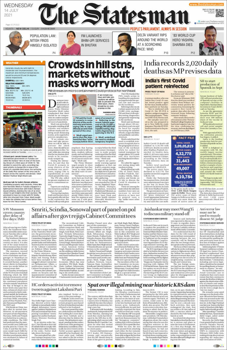 Portada de The Statesman (India)
