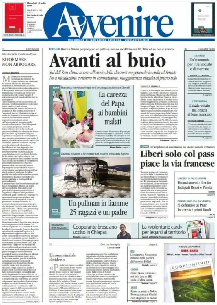 Portada de Avvenire (Italia)