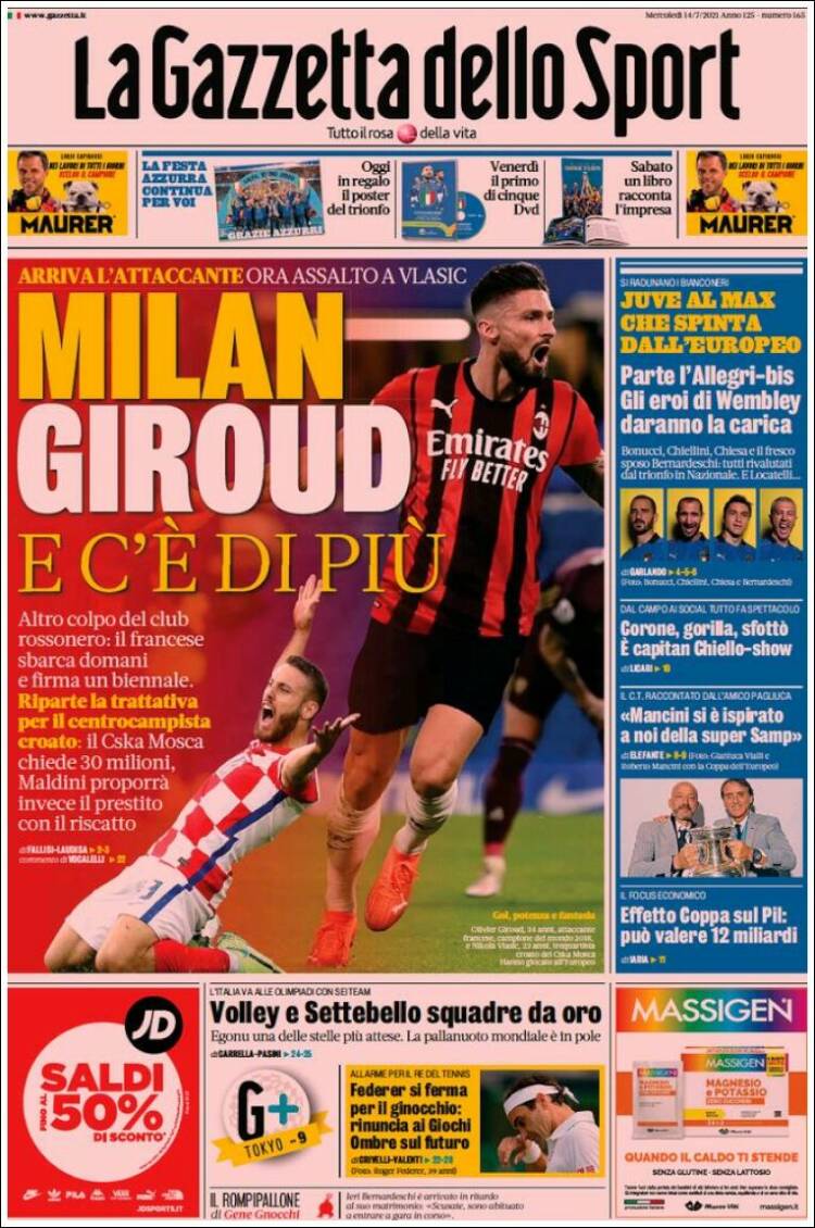 Portada de La Gazzetta dello Sport (Italie)
